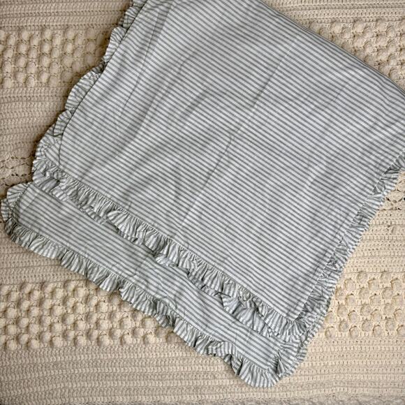 LAURA ASHLEY Cotton European Pillow Case Sham Gray White Ticking Stripe Ruffle - Picture 11 of 12